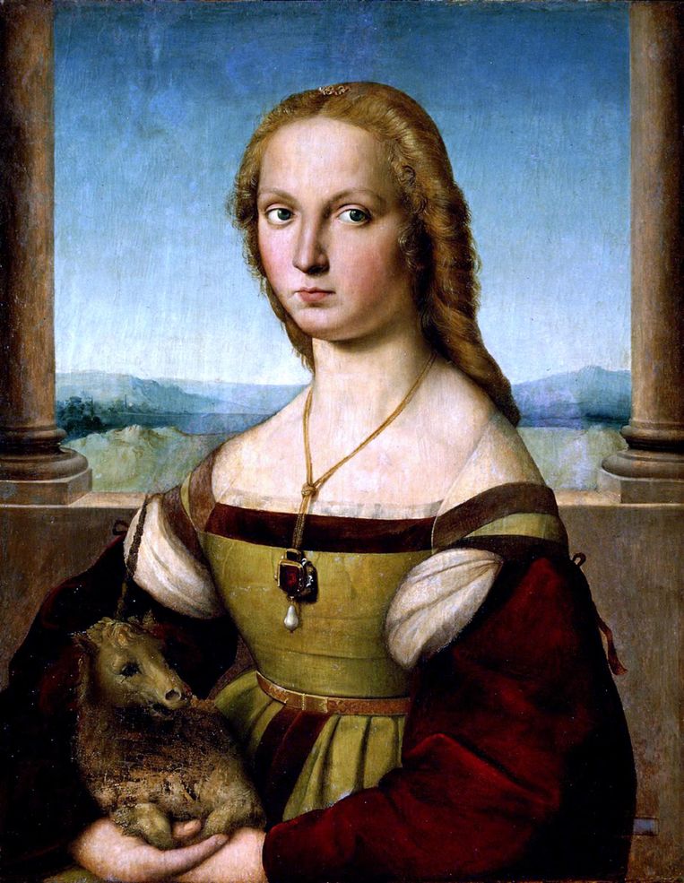 Rafael, Jonge vrouw met eenhoorn, 1506.Galleria Borghese, Rome. Beeld  