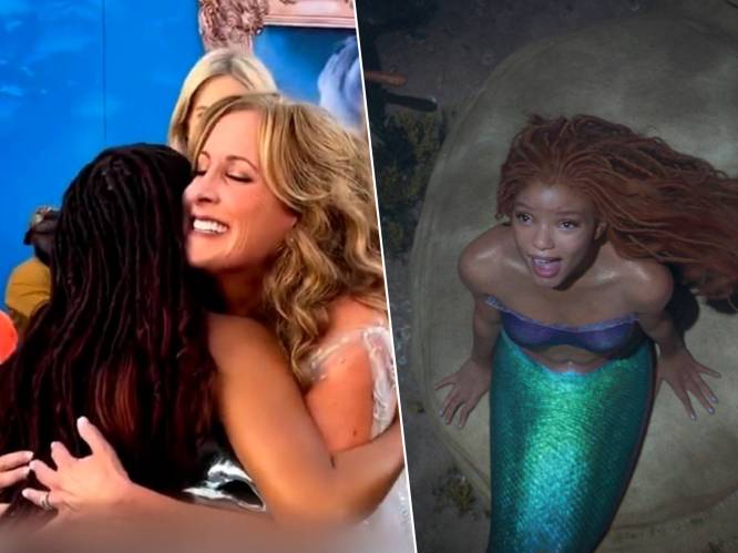 KIJK. Originele Ariel omhelst Halle Bailey op rode loper van 'The Little Mermaid': "Ze heeft haar schoonheid in de rol gestoken”