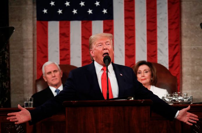 President Donald Trump geeft zijn State of the Union-toespraak in het Capitool te Washington DC. (04/02/2020)