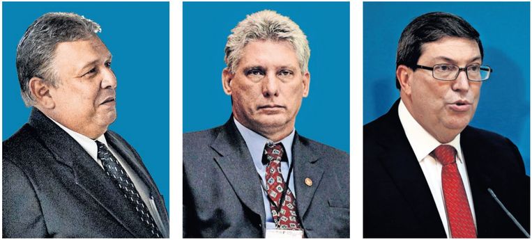 Drie veel genoemde opvolgers van Raúl Castro: van links naar rechts Marino Murillo, Miguel Diaz-Canel en Bruno Rodríguez Beeld Trouw