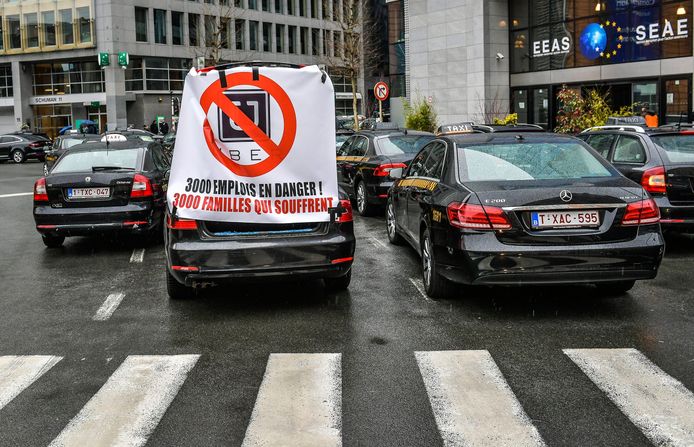 Eind maart manifesteerden taxichauffeurs in Brussel al tegen Uber.