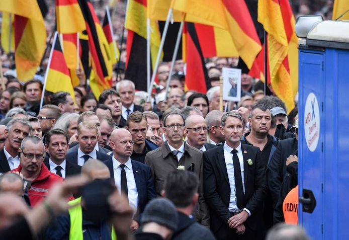 AfD-kopstukken liepen zaterdag voorop in de 'stille' tocht in Chemnitz