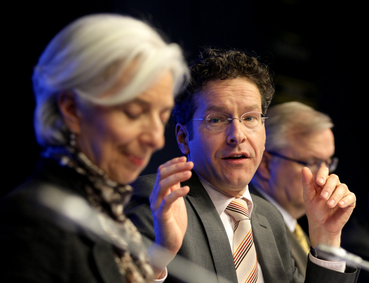Jeroen Dijsselbloem, hier nog minister van financiën en Christine Lagarde, hier nog directeur van het Internationaal Monetair Fonds (IMF) die hij had gehoopt op te volgen. 