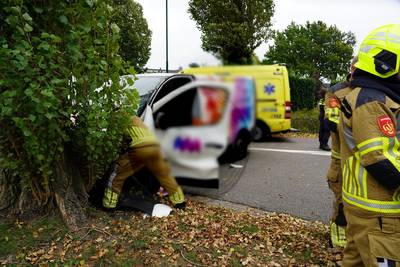 Bestuurder botst tegen boom, brandweer schiet te hulp