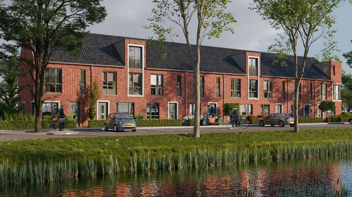 Impressie van een blok rijwoningen die bouwbedrijf Van Wanrooij te koop aanbiedt in de Oijense Zij Noord.