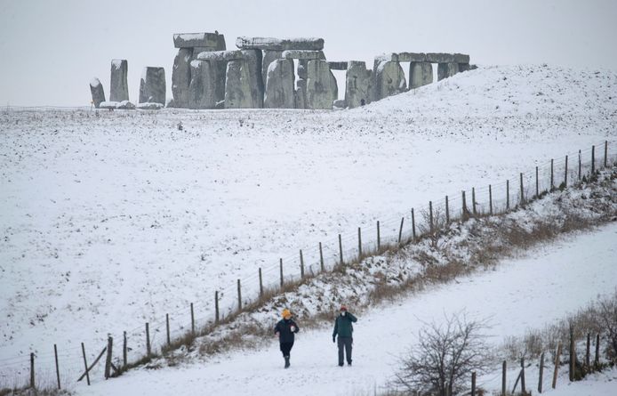 Ook Stonehenge raakte eind januari bedolven onder de sneeuw.