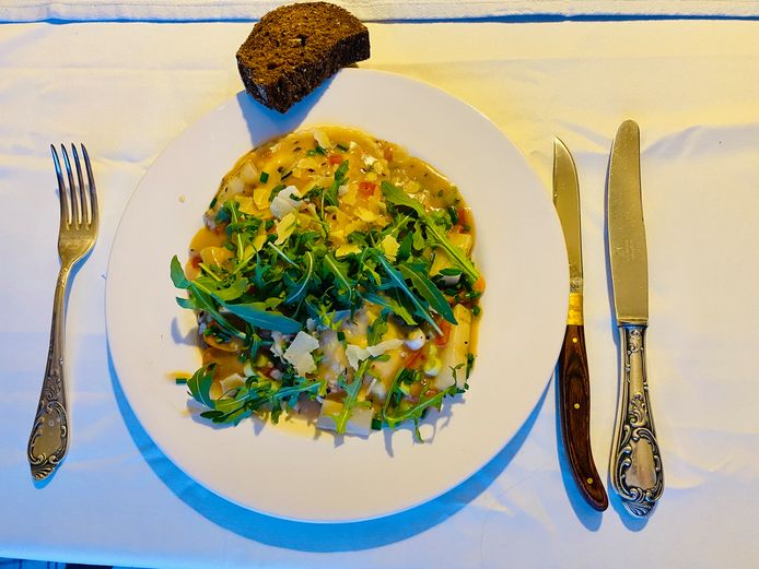 Ravioli van king krab met ruccola