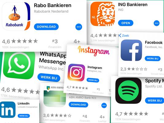De Rabo mobiel bankieren app telt veel ratings in de App Store van Apple, zeker afgezet tegen andere apps.