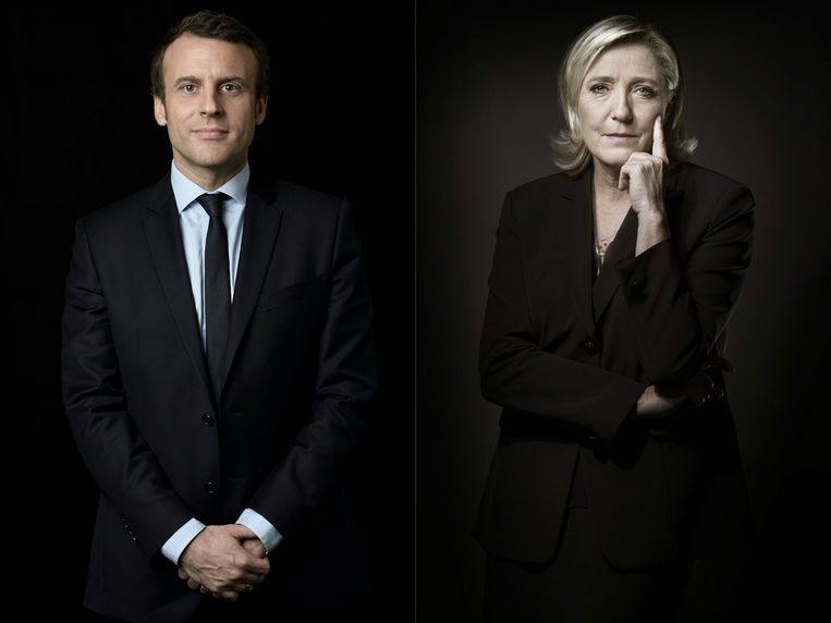 Emmanuel Macron en Marine Le Pen. Beeld AFP