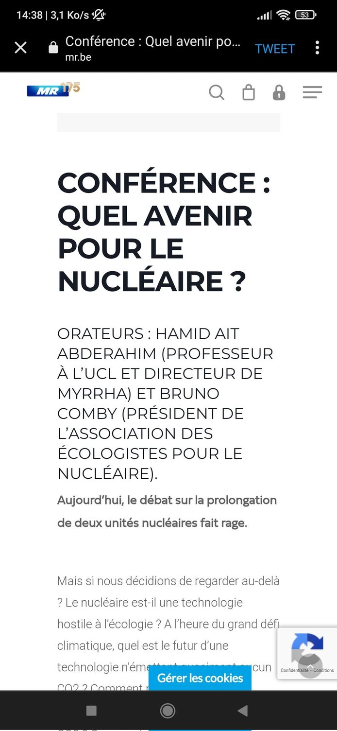 Bruno Comby était initialement invité à la conférence du MR sur l'avenir du nucléaire