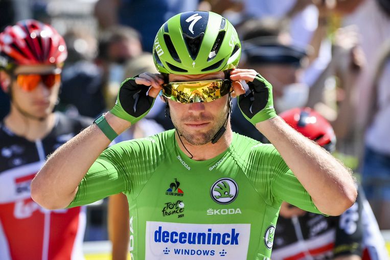 Mark Cavendish blinkt in het groen. Beeld ANP