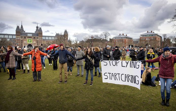 Het protest in Amsterdam.