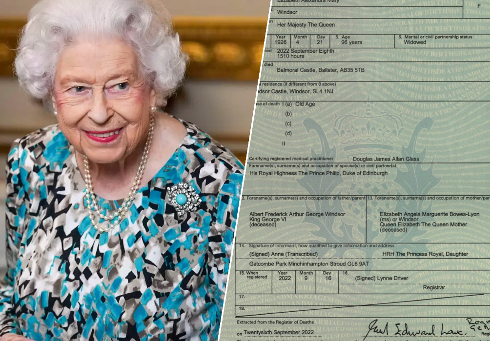 Overlijdensakte met doodsoorzaak van Queen Elizabeth vrijgegeven Foto