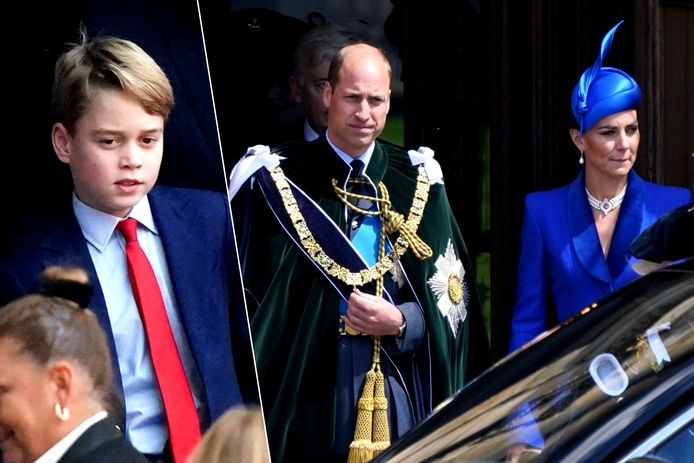 Prins George en zijn ouders, prins William en prinses Kate.