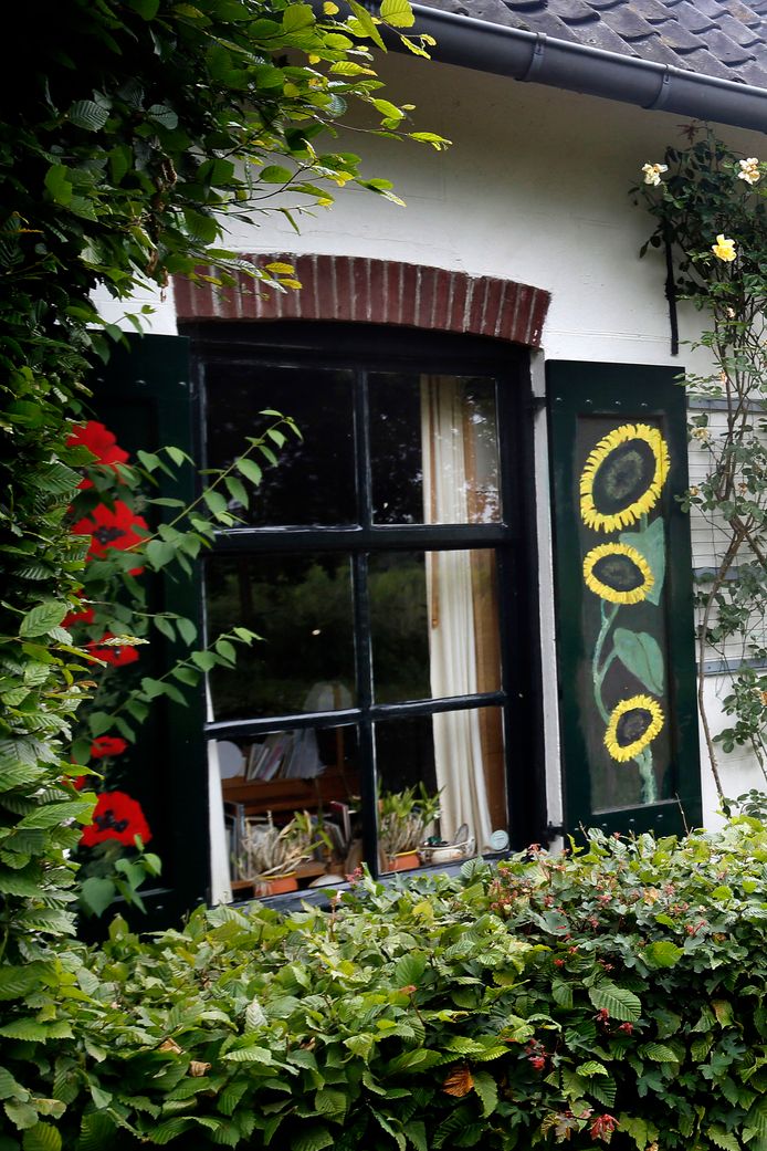 Een woning met beschilderde luiken aan de Molendijk.
