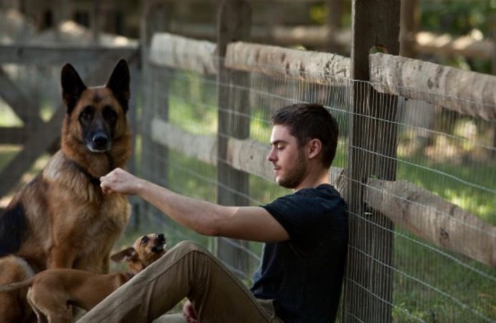 Zac Efron met zijn honden in 'The Lucky One'.