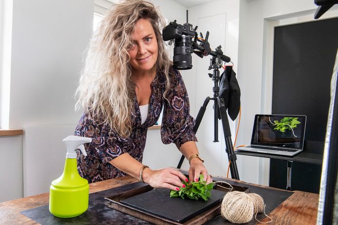 Karien nieuwenhuis aan het werk in haar studio in Haarlo