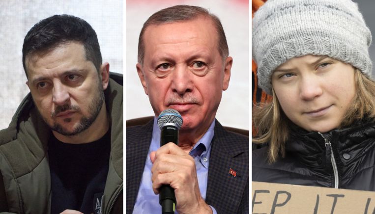 Volodymyr Zelensky, Recep Tayyip Erdogan en Greta Thunberg zijn genomineerd voor een Nobelprijs voor de Vrede. Beeld Photo News - Reuters - ANP / EPA