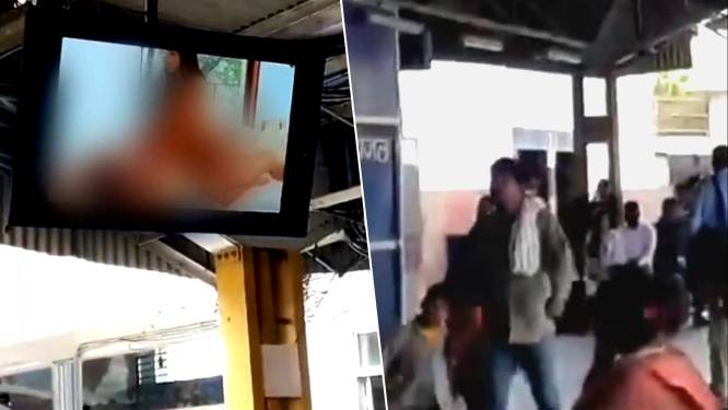 Gênant: tv-scherm toont pornografische film op druk perron, stationschef neemt de benen