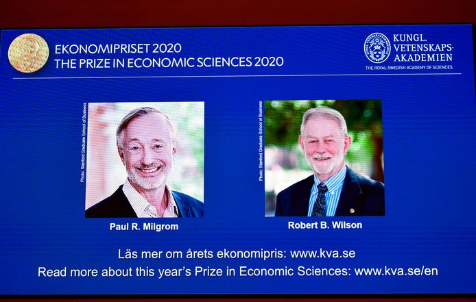 De Amerikanen Paul R. Milgrom en Robert B. Wilson winnen de Nobelprijs in de Economische Wetenschappen.