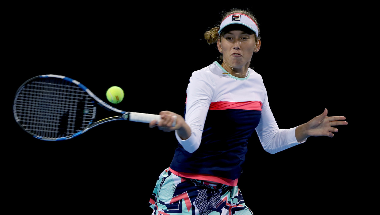 Elise Mertens in actie in Peking. Beeld getty