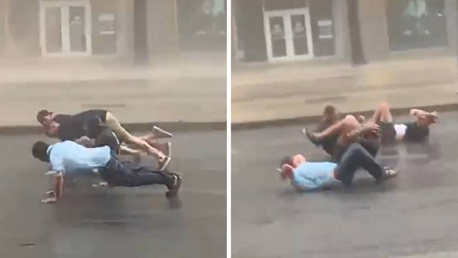 Ils défient dangereusement l’ouragan Ida en faisant des pompes  en pleine rue