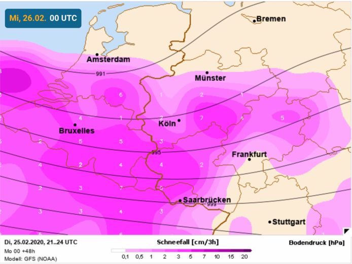 Sneeuwkansen op woensdagochtend.