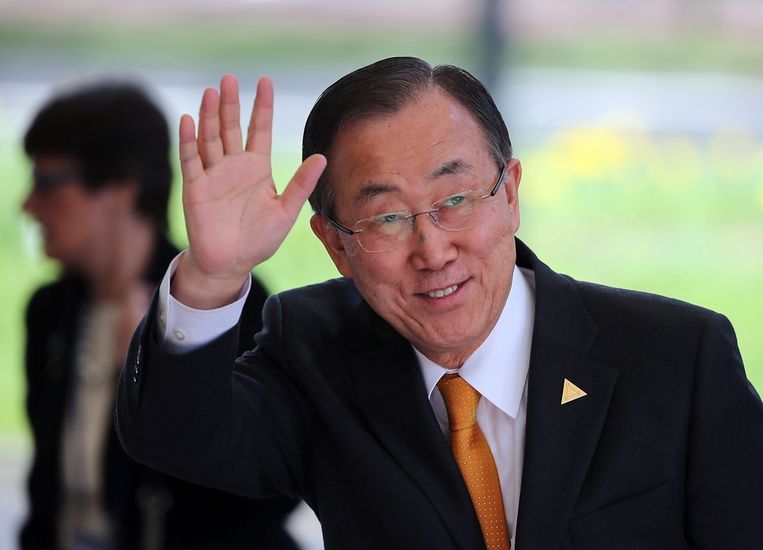 Ban Ki-moon bij het World Forum in Den Haag. Beeld epa