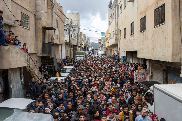 Palestijnse vluchtelingen betogen tegen het plan van Trump in een vluchtelingkamp in de hoofdstad van Jordanië.