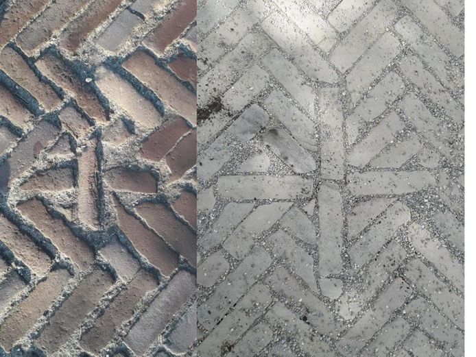 Links het oude kruisje van de Heikant, rechts de nieuwe, forsere variant.