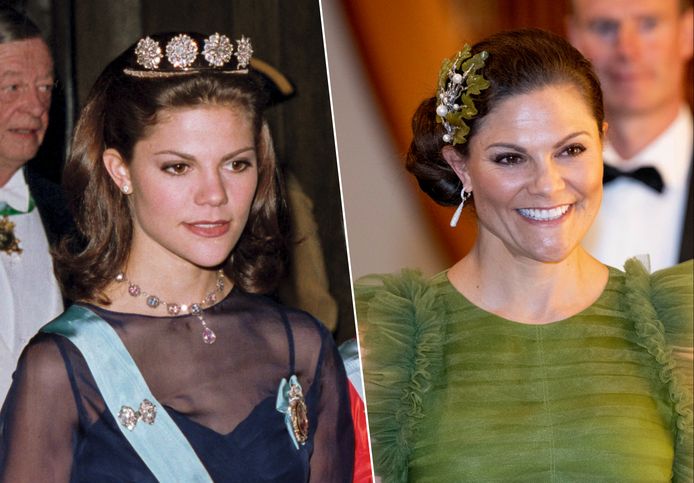 Prinses Victoria van Zweden in 1997, toen het hof bevestigde dat ze aan anorexia leed, en vorig jaar.