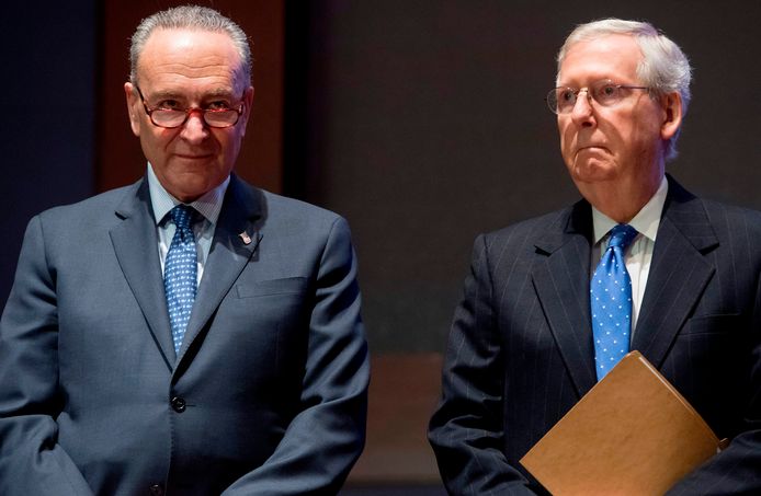 Chuck Schumer en Mitch McConnell (rechts) op archiefbeeld.