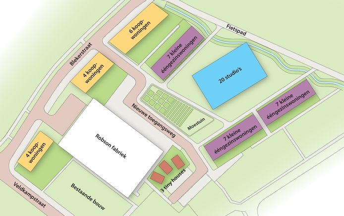 Plattegrond toekomstige invulling van Robsonterrein.