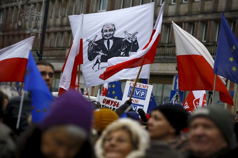Een demonstratie voor persvrijheid in Polen. Beeld reuters