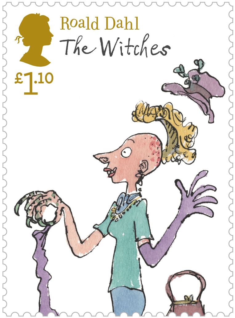 
 
 Een illustratie van De Heksen, op een postzegel uit 2012. Door vaste illustrator Quentin Blake. Beeld ANP / Camera Press Ltd