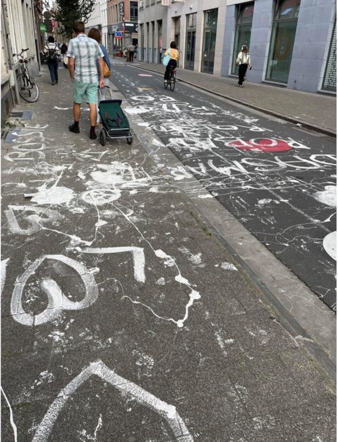 De Pieter van Hobokenstraat werd vannacht beklad met verf.