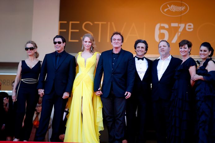 Uma Thurman met Quentin Tarantino, Lawrence Bender en Harvey Weinstein .