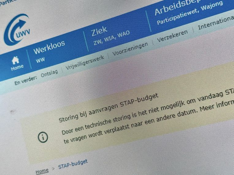 Aanvraagpagina voor Stap-budget op de site van het UWV, dinsdagmiddag. Beeld 