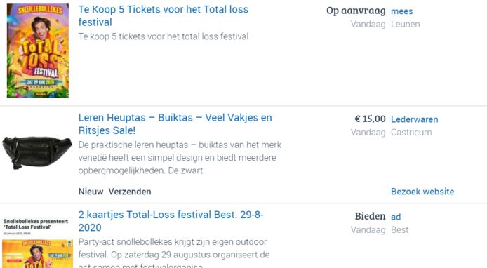 Nog geen halfuur nadat de reguliere verkoop van start ging, worden online al kaartjes voor het Total Loss Festival van Snollebollekes doorverkocht.