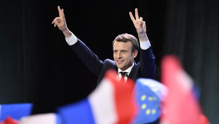Emmanuel Macron na zijn overwinning. Beeld afp