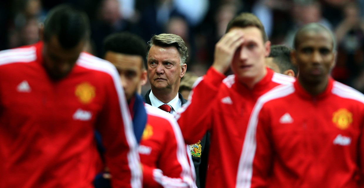 Van Gaal met zijn selectie. Beeld anp