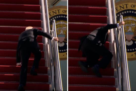 Biden struikelt meerdere keren op trap Air Force One
