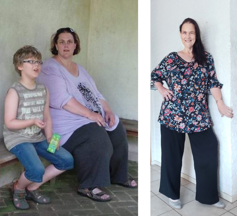 Links: Ilja, vlak voor haar infarct in 2019. Rechts: Ilja, na haar succesvolle ervaringen met een koolhydraatarm dieet.