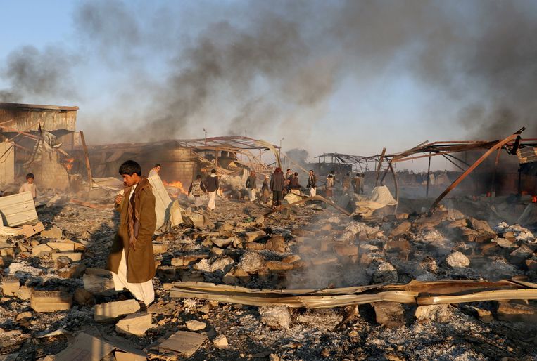 De stad Sa'dah in Jemen is getroffen door een luchtaanval, 6 januari 2018. Beeld Reuters