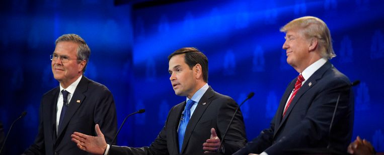 Vlnr: Jeb Bush, Marco Rubio, Donald Trump. Beeld AP