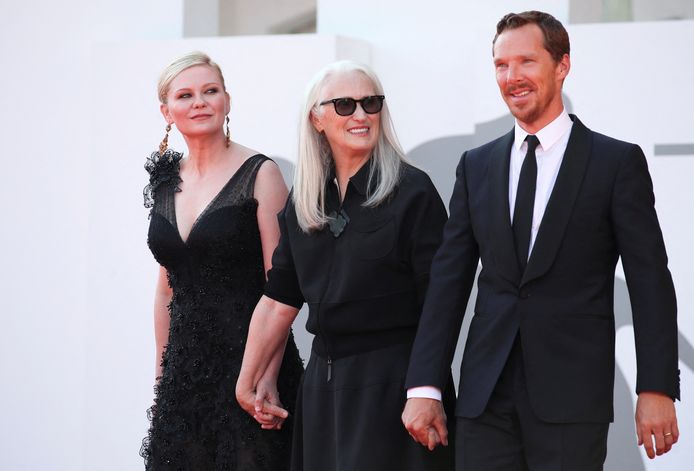 Actrice Kirsten Dunst, regisseur Jane Campion and acteur Benedict Cumberbatch.