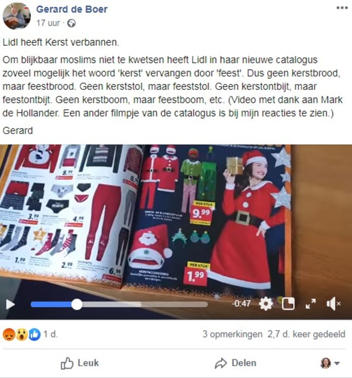Gerard de Boer heeft zijn post inmiddels verwijderd.