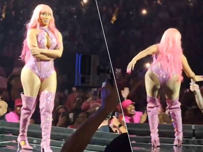 KIJK. Nicki Minaj geeft microfoon aan fan, maar krijgt snel spijt na kneitervals gezang