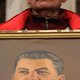 Schoolschriften met portret Stalin rage in Rusland