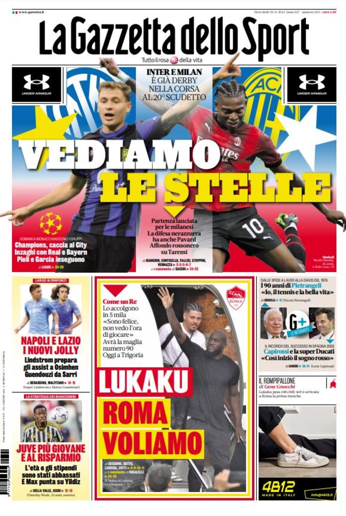 Copertina della Gazzetta dello Sport.